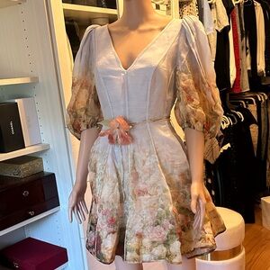 Zimmerman Organza Floral Puff Sleeve Dress